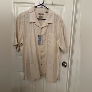 Batik Bay Men's Cream Silk Button Down Short Sleeve Shirt Size X Large